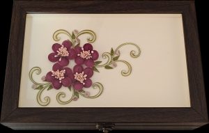 Handcrafted Wooden Box with Purple Quilling Floral Design