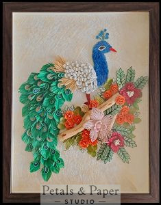 Decorative peacock wall frame handmade paper quilling artwork for living room